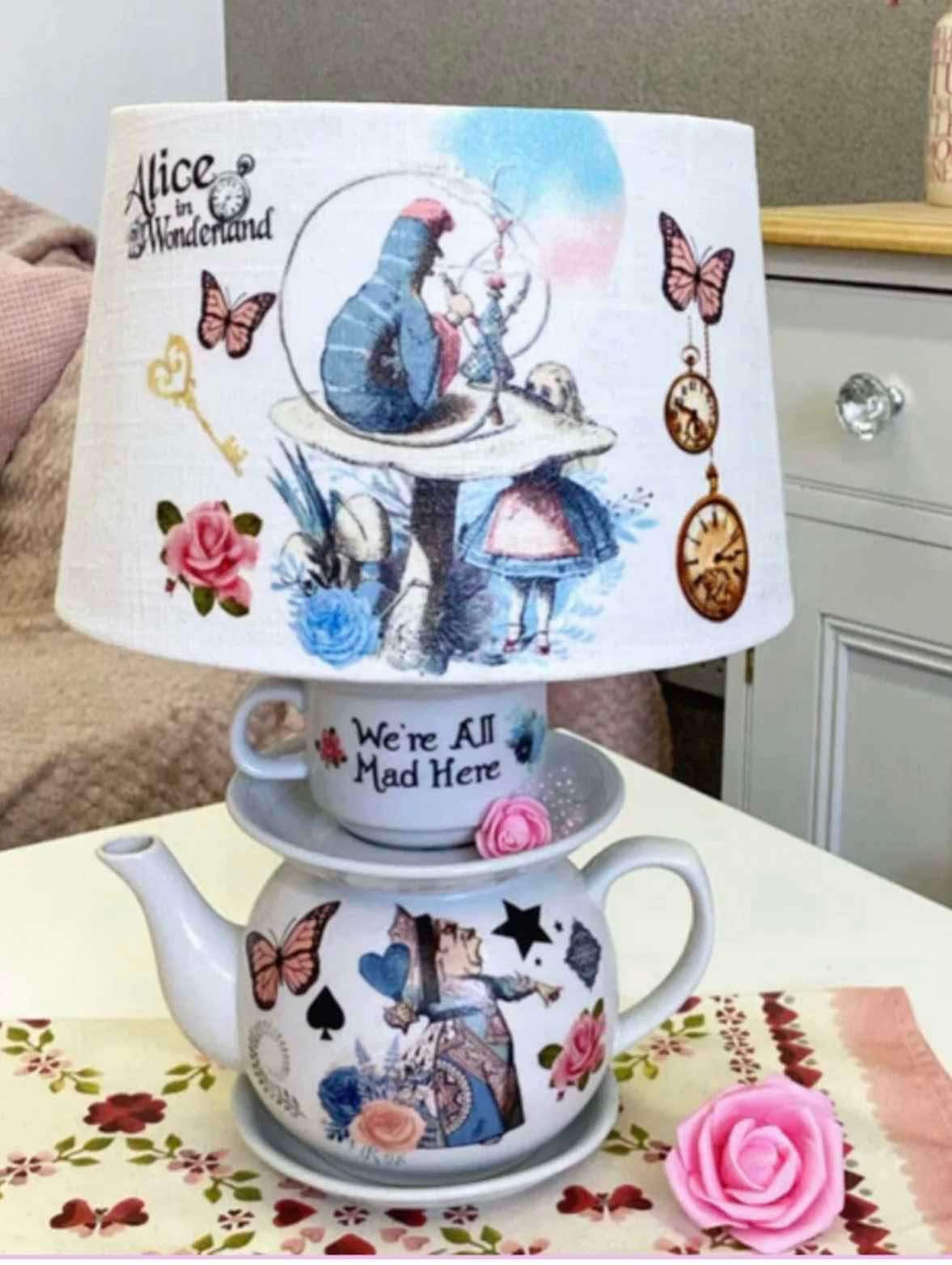 Alice in wonderland alice and the caterpillar vintage inspired teacup teapot lamp