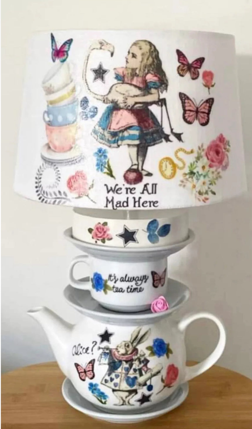 Alice in wonderland and the flamingo vintage inspired teacup teapot lamp