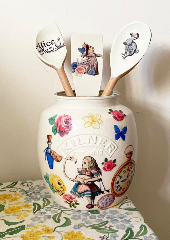 Alice in wonderland mad hatters tea party bonkers utensils jar