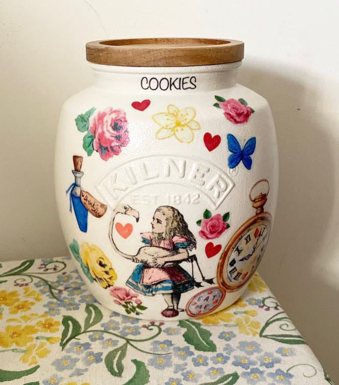 Alice in wonderland and the flamingo mad hatters tea party kilner cookie jar