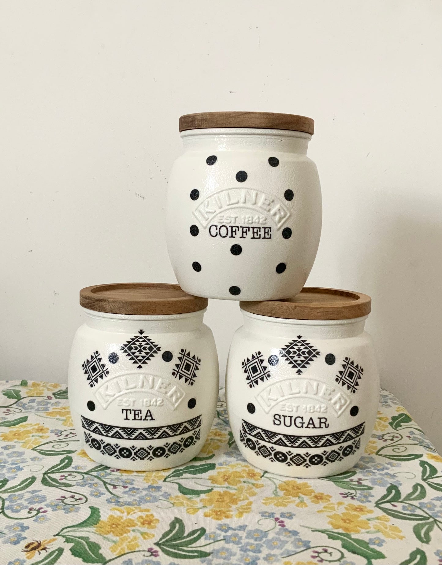 Black and white Polka dot monochrome eclectic kilner tea coffee sugar kilner jars