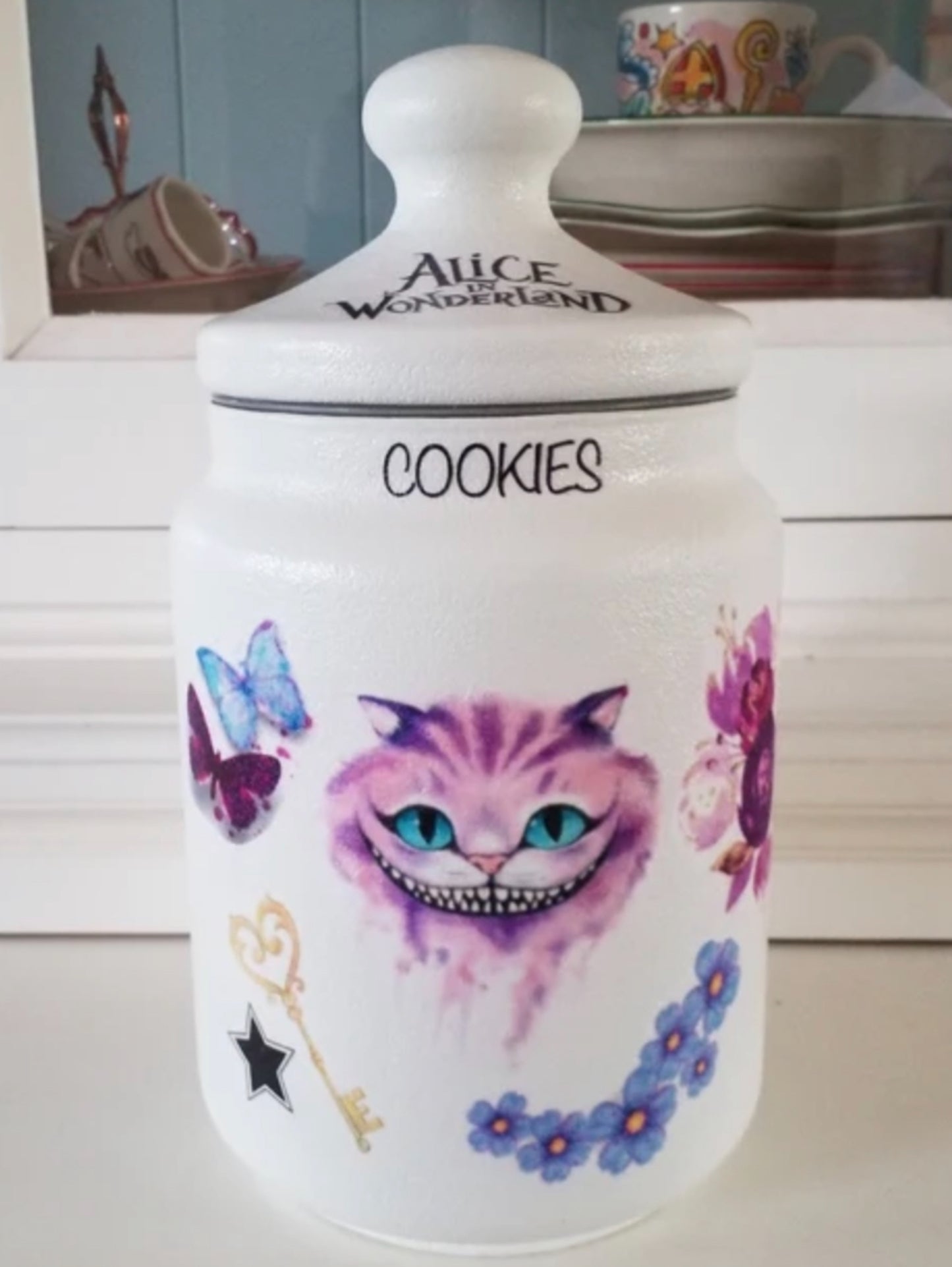 Alice in wonderland hearts mad hatters Cheshire Cat smile kilner cookie jar