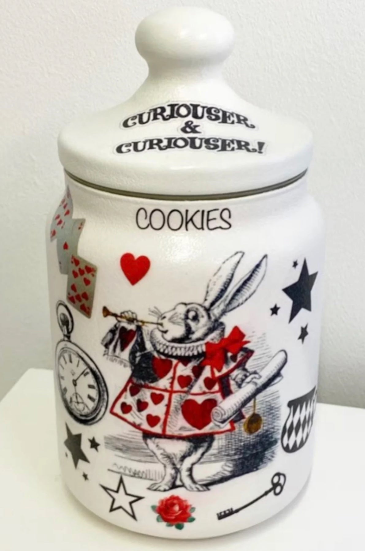 Alice in wonderland and the white rabbit whimsical tea party cookie jar