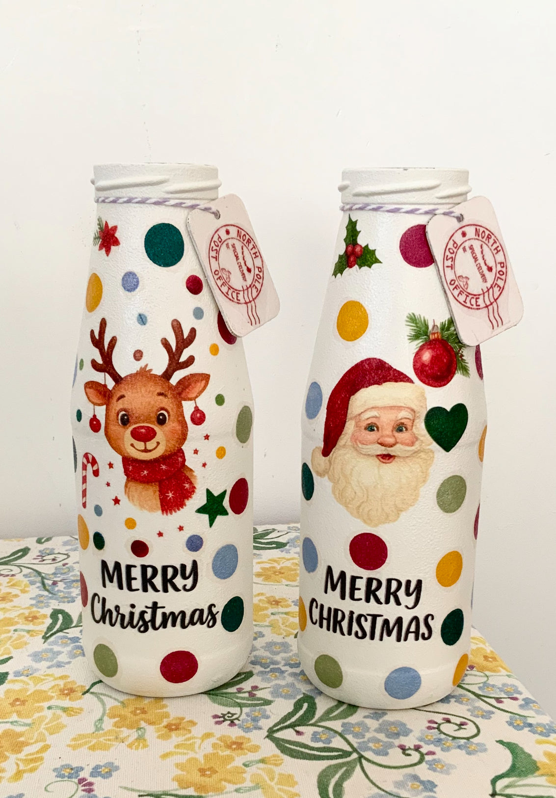 Emma bridgewater inspired Christmas polka dot reindeer Santa milk vase