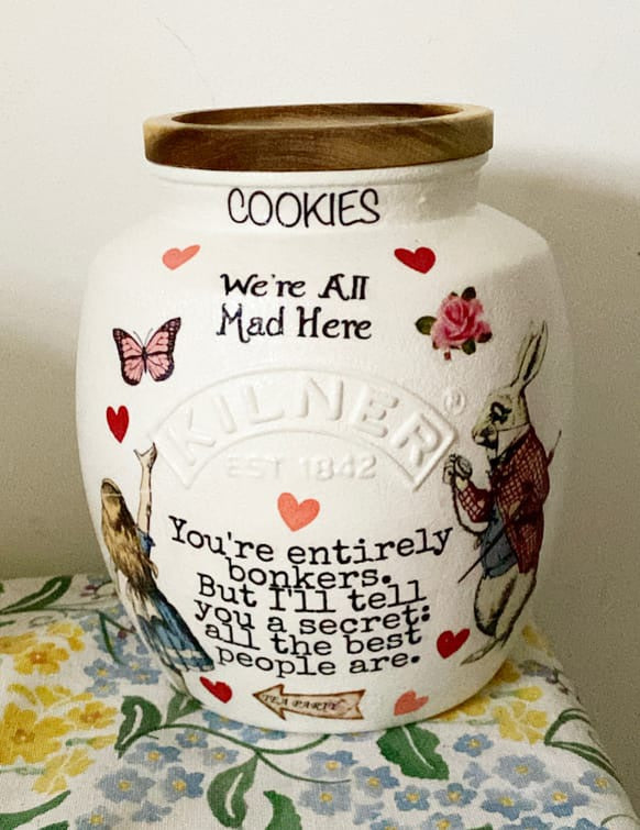 Alice in wonderland white rabbit mad hatters tea party kilner cookie jar
