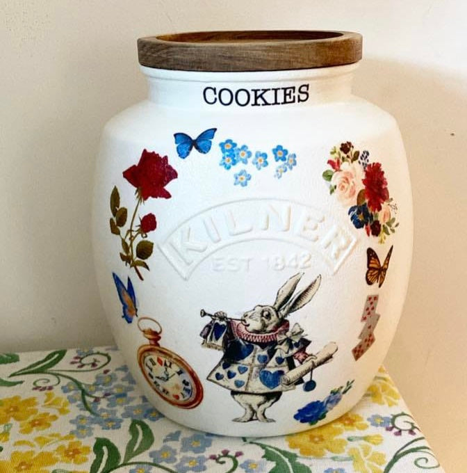 Alice in wonderland and the white rabbit floral tea party kilner cookie jar