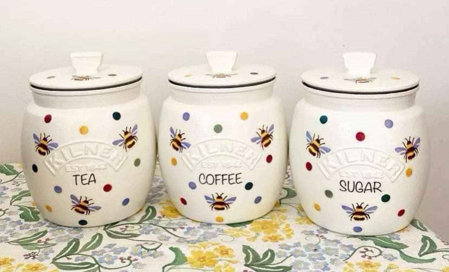 Emma bridgewater inspired Polka dot bee kilner tea coffee sugar kilner jars