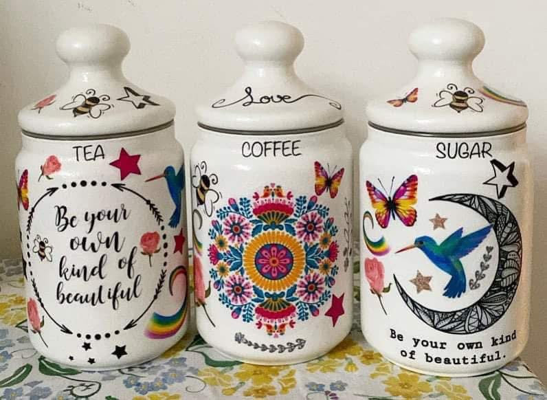 Be your own kind of beautiful bee eclectic print tea coffee sugar jars