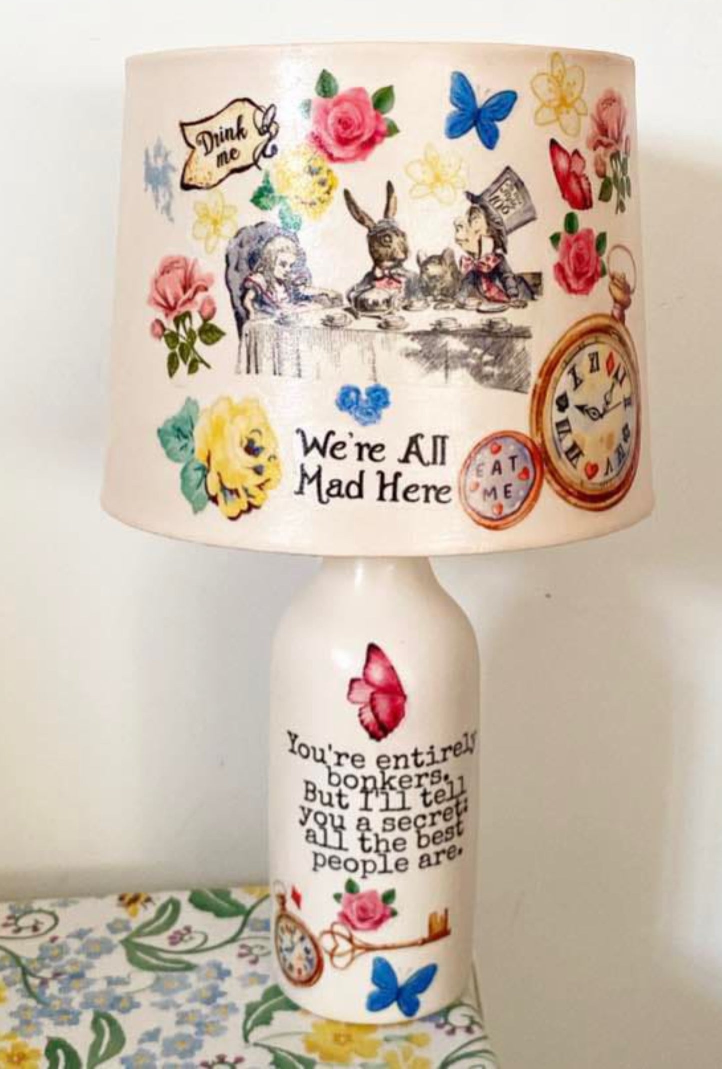 Alice in wonderland mad hatters tea party vintage inspired floral lamp