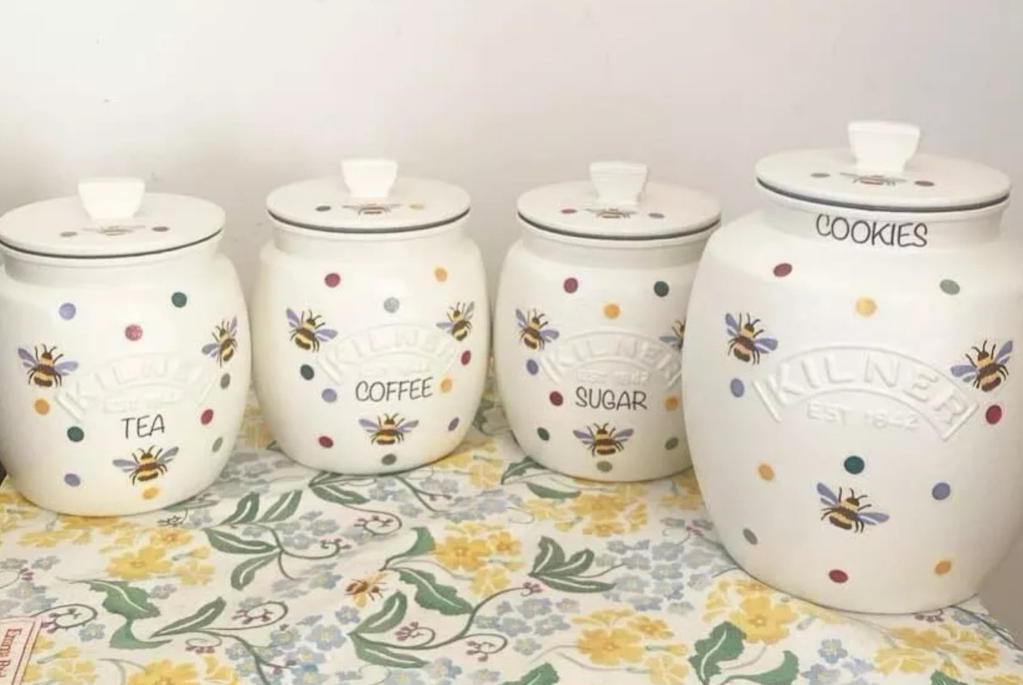 Emma Bridgewater inspired Polka dot bee inspired polka dot bee kilner tea coffee sugar kilner jars
