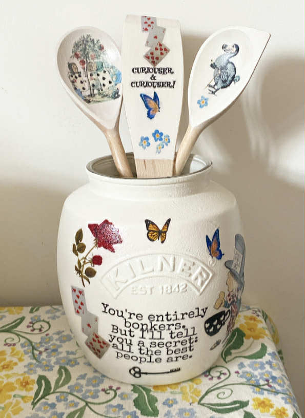 Alice in wonderland mad hatters tea party bonkers utensils jar