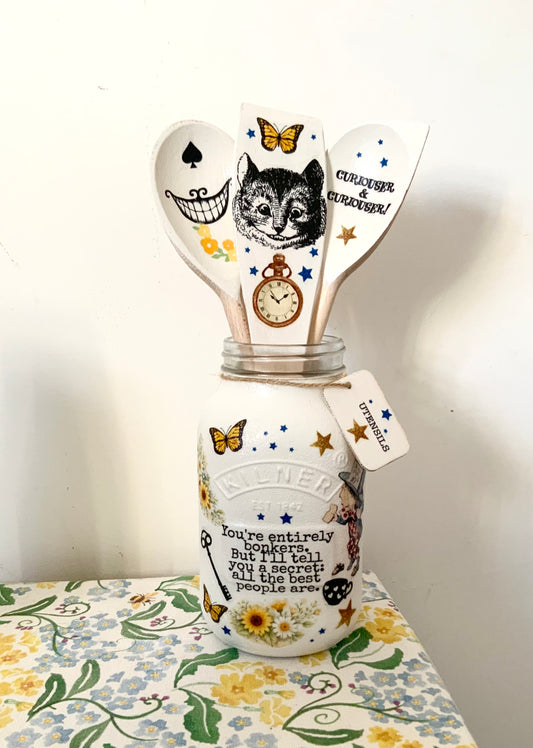 Alice in wonderland mad hatters tea party bonkers kilner utensils jar