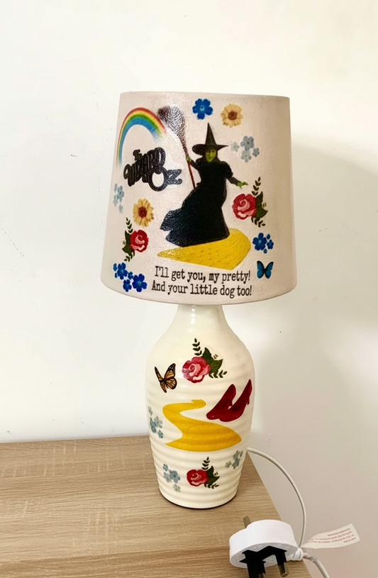 Wizard of oz wicked witch I’ll get you my pretty and your little dog too retro floral lamp