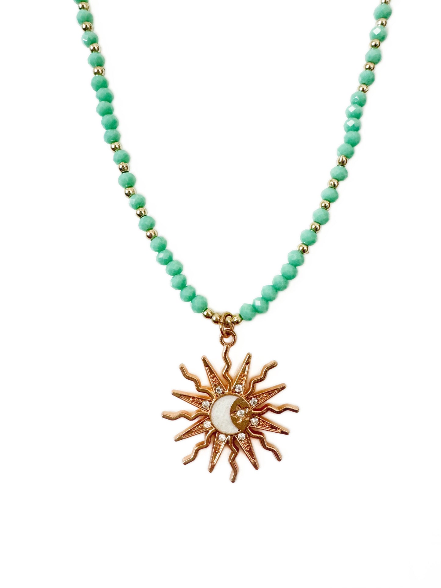 Riri Turquoise Beaded Boho Sun And Moon Pendant Necklace