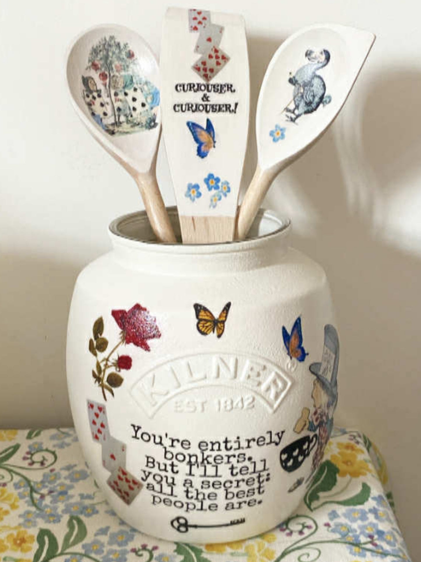 Alice in wonderland mad hatters tea party bonkers utensils jar