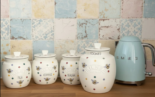 Emma Bridgewater inspired Polka dot bee inspired polka dot bee kilner tea coffee sugar kilner jars