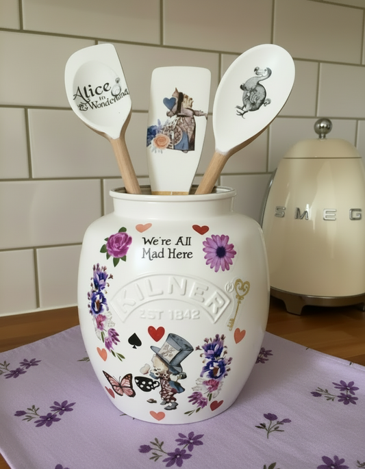 Alice in wonderland hearts mad hatters tea party kilner utensils jar