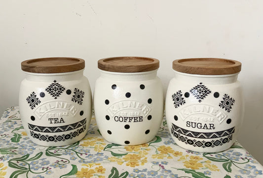 Black and white Polka dot monochrome eclectic kilner tea coffee sugar kilner jars