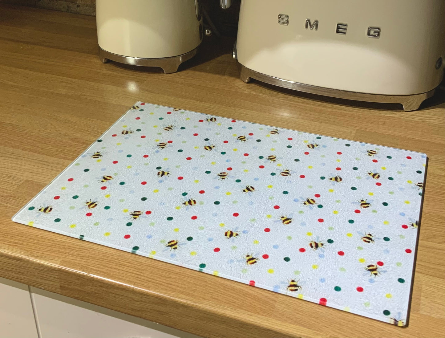 Emma Bridgewater inspired polka dot bee worktop saver chopping board