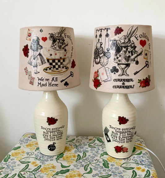 Alice in wonderland white rabbit vintage inspired floral lamp