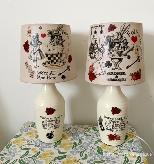Alice in wonderland white rabbit vintage inspired floral lamp