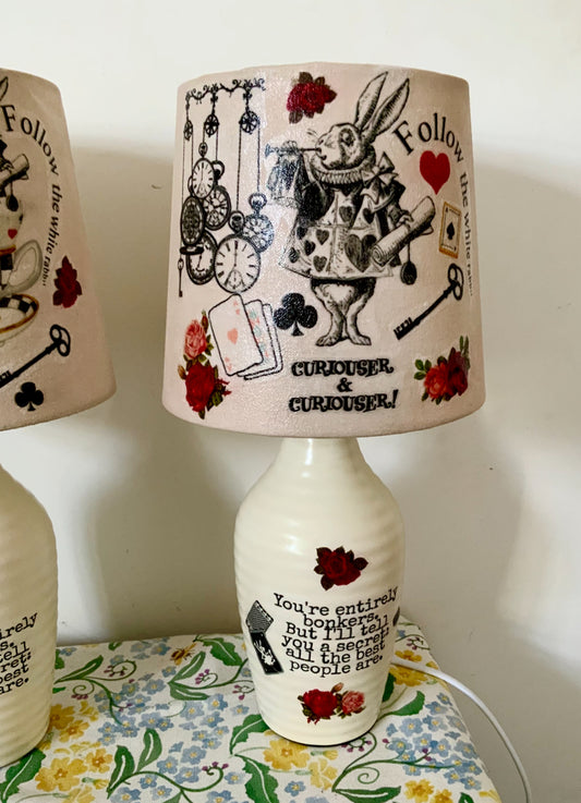 Alice in wonderland white rabbit vintage inspired floral lamp