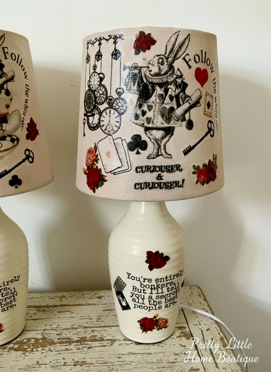 Alice in wonderland white rabbit vintage inspired floral lamp