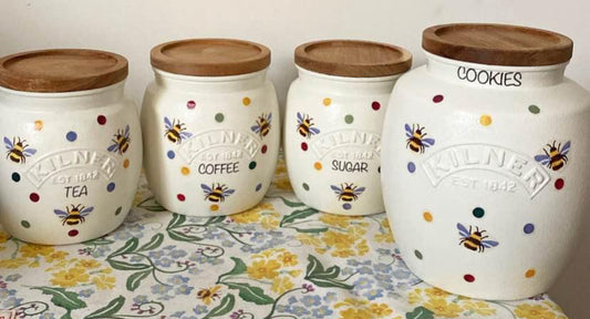 Emma Bridgewater inspired Polka dot bee inspired polka dot bee kilner tea coffee sugar kilner jars