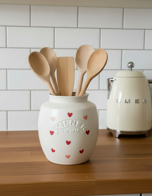 Pink hearts Emma bridgewater inspired utensils kilner jar