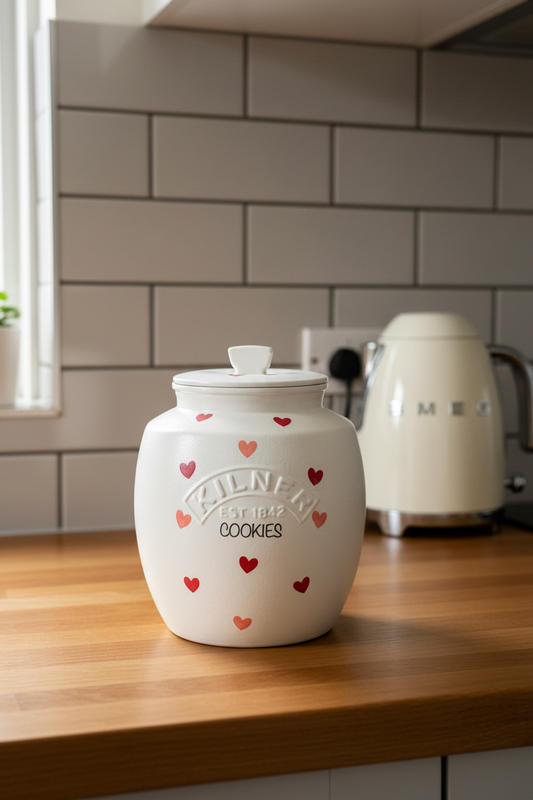 Pink hearts Emma bridgewater inspired cookie biscuit kilner jar