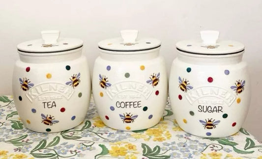 Emma bridgewater inspired Polka dot bee kilner tea coffee sugar kilner jars