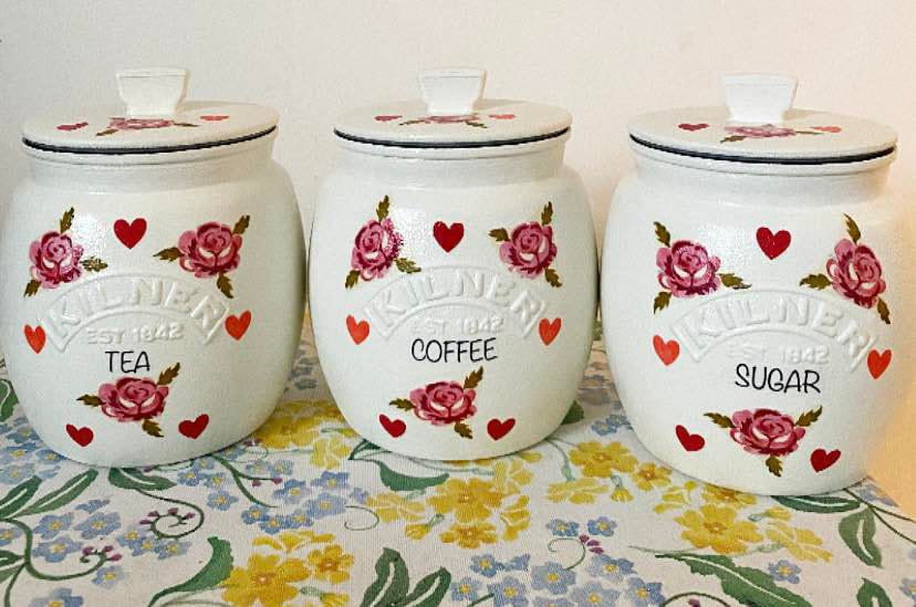 Pink hearts and roses kilner tea coffee sugar kilner jars