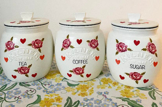 Pink hearts and roses kilner tea coffee sugar kilner jars