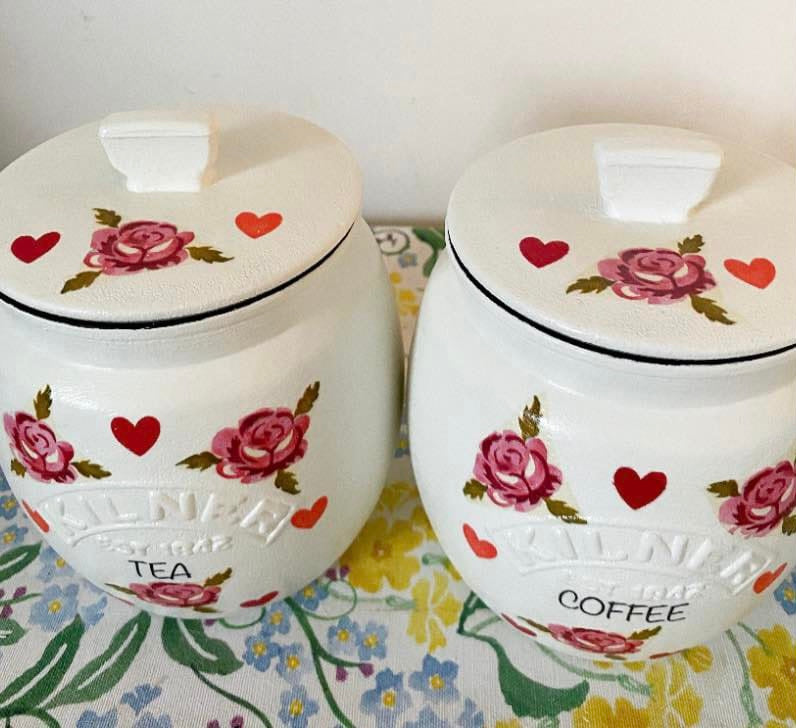 Pink hearts and roses kilner tea coffee sugar kilner jars
