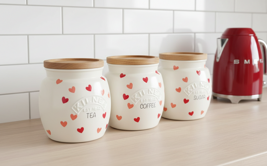 Pink hearts Emma bridgewater inspired kilner tea coffee sugar kilner jars