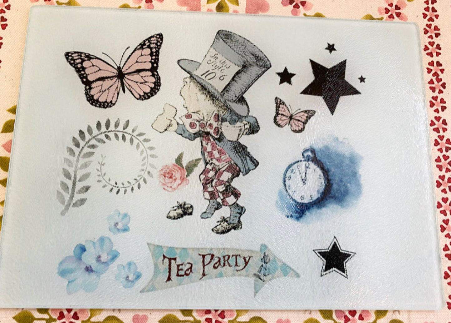 Alice in wonderland Purple Cheshire Cat whimsical chopping board