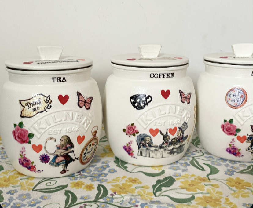 Alice In Wonderland Mad Hatters Tea Coffee Sugar Kilner Canisters Jars (Copy)