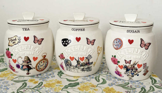 Alice In Wonderland Mad Hatters Tea Coffee Sugar Kilner Canisters Jars (Copy)