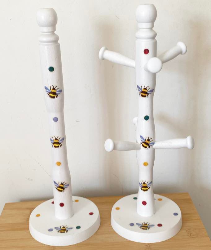 Emma Bridgewater inspired Polka dot bee wooden kitchen roll holder and mug tree