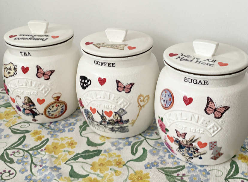 Alice In Wonderland Mad Hatters Tea Coffee Sugar Kilner Canisters Jars (Copy)
