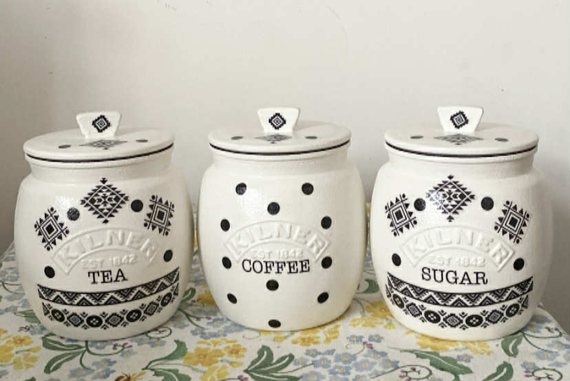 Polka dot Aztec eclectic kilner tea coffee sugar kilner jars