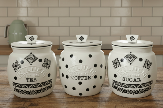 Polka dot Aztec eclectic kilner tea coffee sugar kilner jars