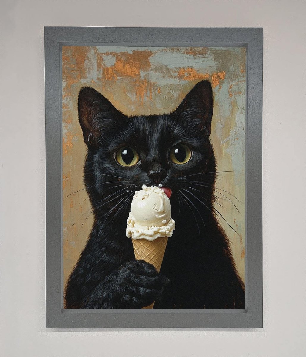Black Cat Vanilla Icecream Funny Framed Wall Art