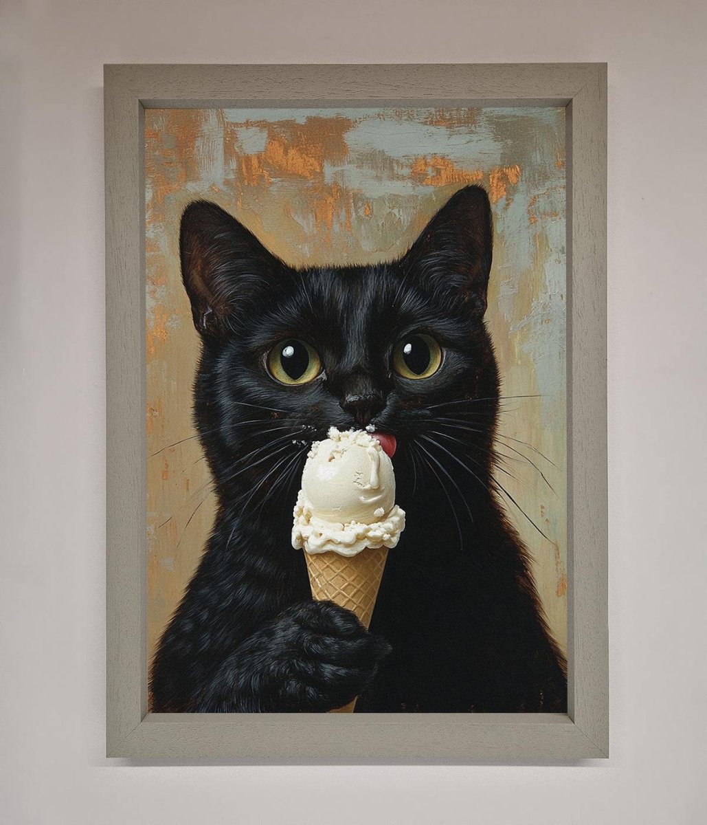 Black Cat Vanilla Icecream Funny Framed Wall Art