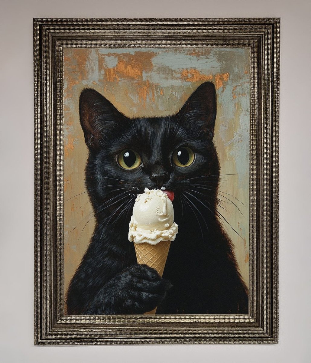 Black Cat Vanilla Icecream Funny Framed Wall Art