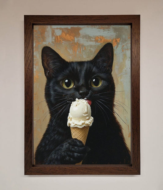 Black Cat Vanilla Icecream Funny Framed Wall Art