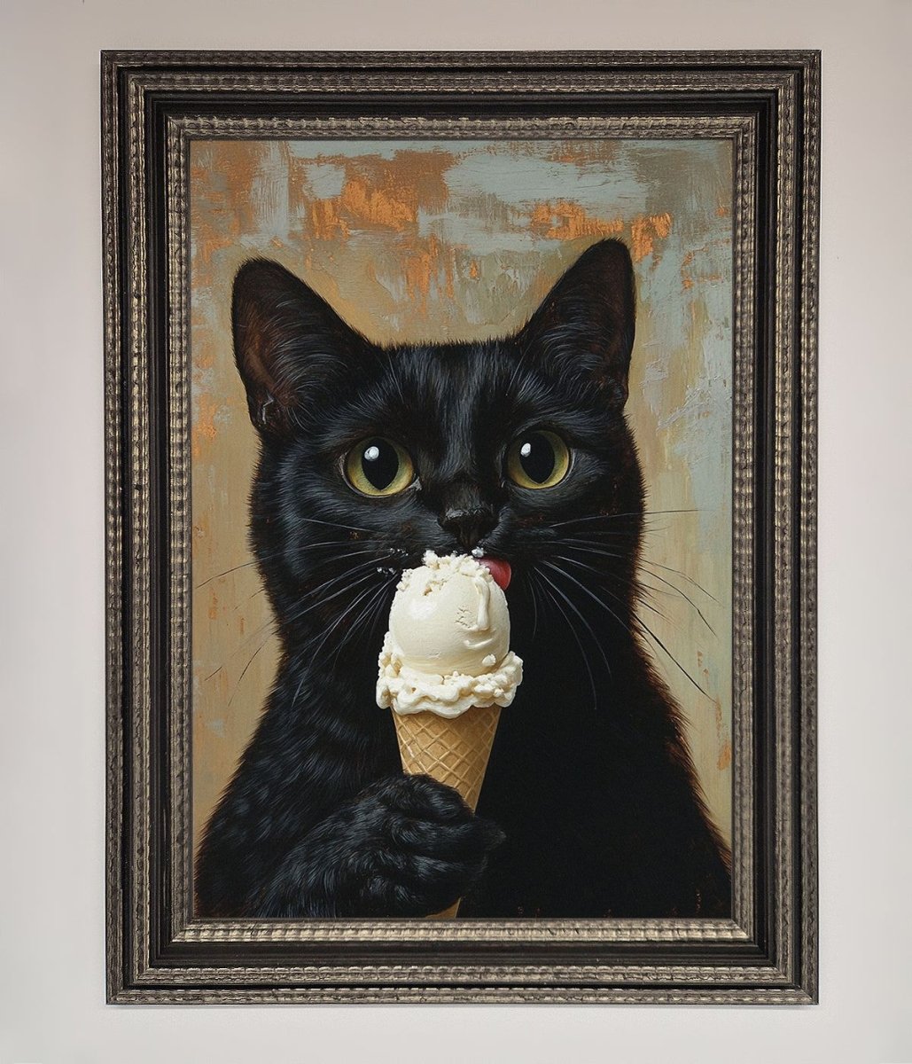 Black Cat Vanilla Icecream Funny Framed Wall Art