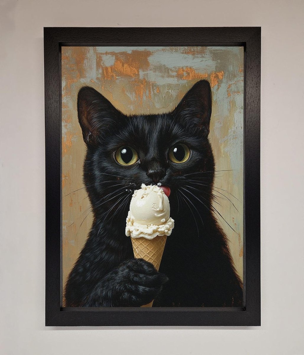 Black Cat Vanilla Icecream Funny Framed Wall Art