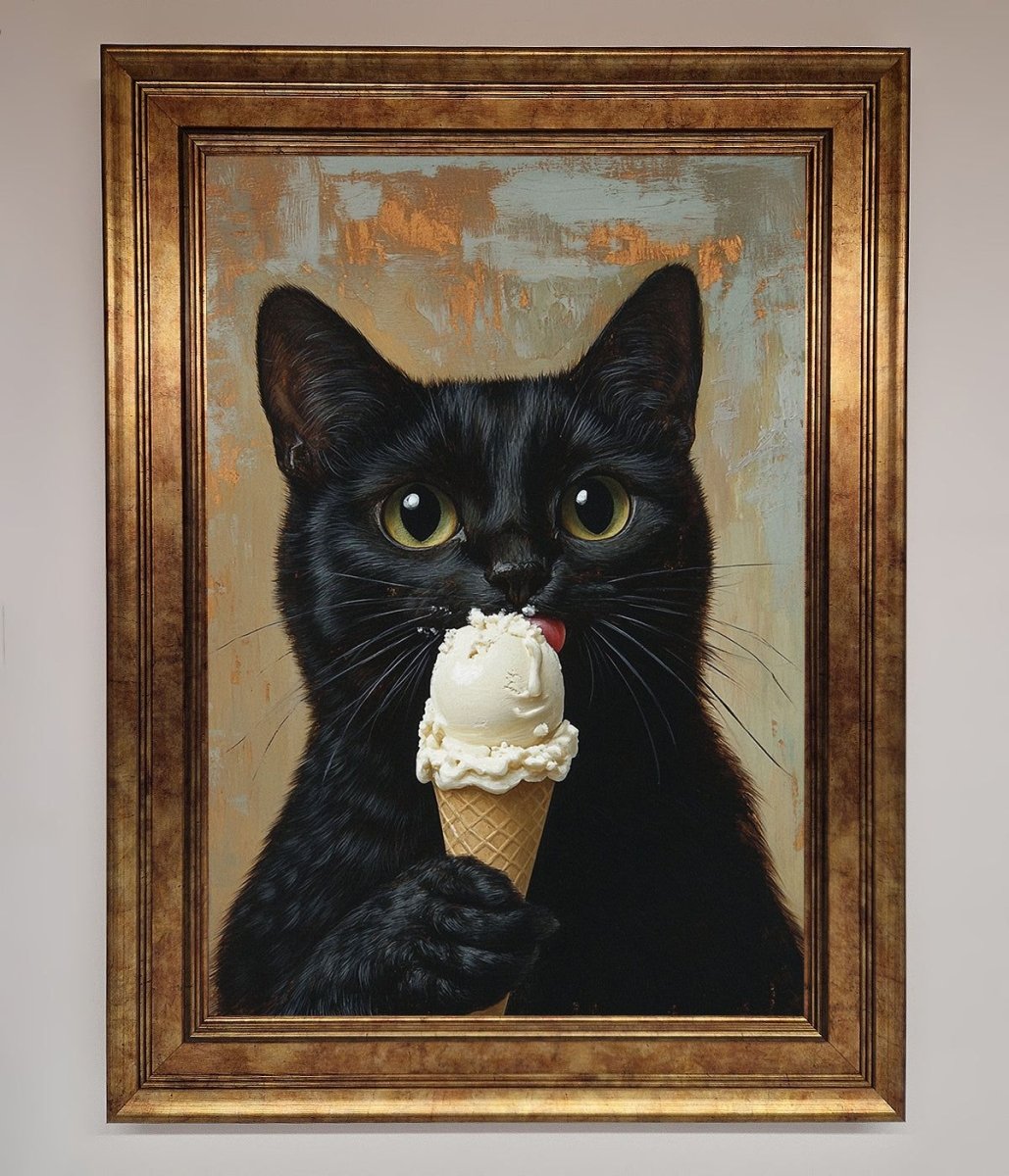 Black Cat Vanilla Icecream Funny Framed Wall Art