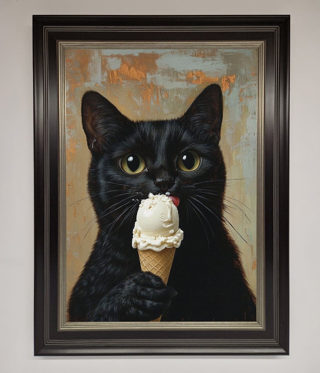 Black Cat Vanilla Icecream Funny Framed Wall Art